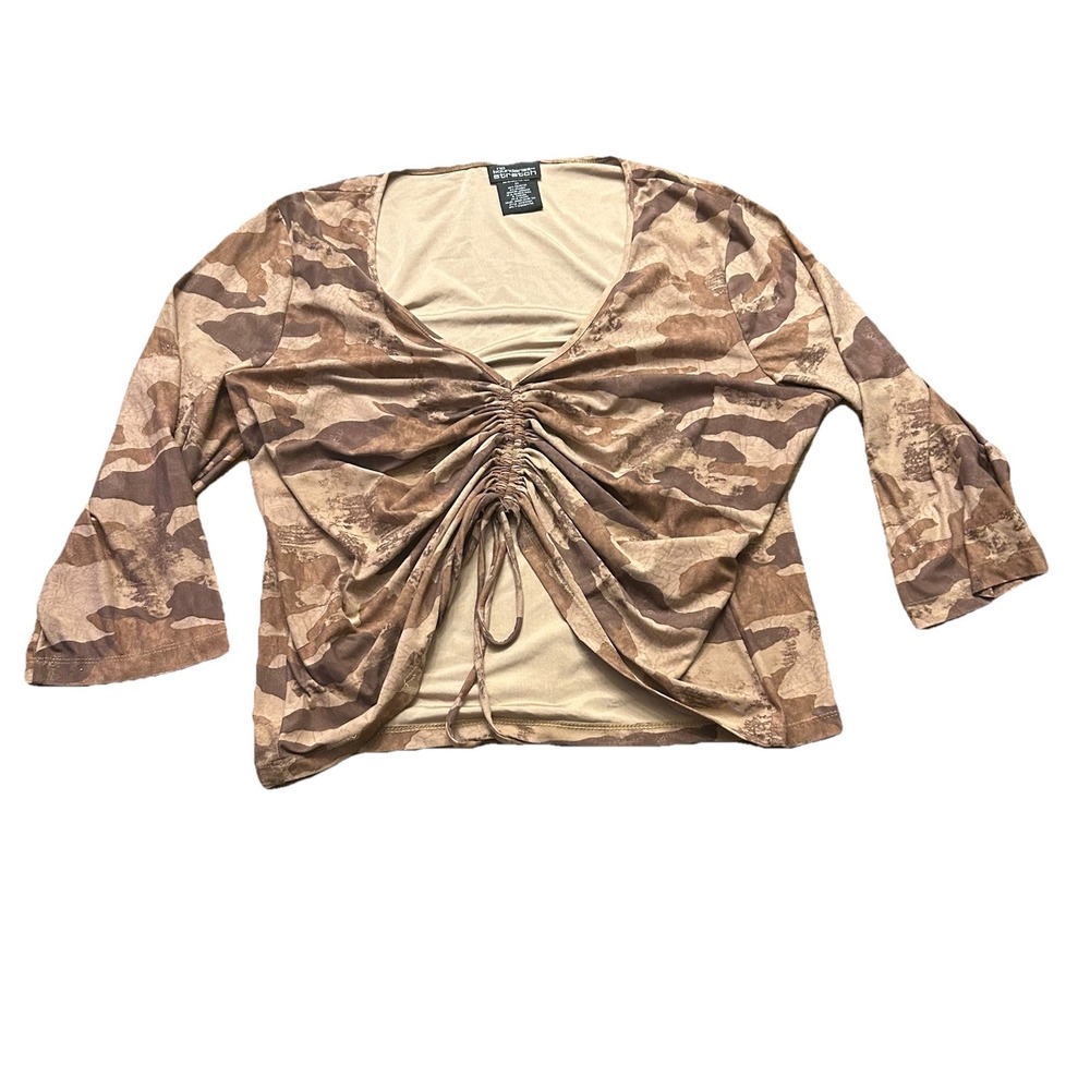 No Boundaries Womens Junior Top 3X Y2K Flare Sleeve Babydoll Dark Floral Cottage